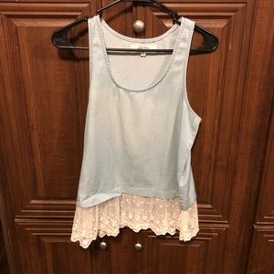 Denim tank with lace bottom